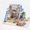 Miniature Dollhouse, DIY Mini House Kit with Led Lights and for Gift Assembled Model House (Blue) - Image 4