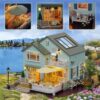UDYGQM Wooden DIY Miniature Dollhouse with LED Lights andFurnitures,Hand-Assembled Villa - Image 5