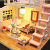 Miniature Dollhouse, DIY Mini House Kit with Led Lights and for Gift Assembled Model House (Blue) - Image 8