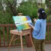 BGSFF Folding Easel Beech Wooden Rod Travel Oil Painting Box Oil Painting Rack with Wheels Art - Image 2