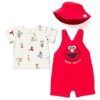 Sesame Street Elmo French Terry Short Overalls T-Shirt and Hat 3 Piece Outfit Set Newborn to - Image 2