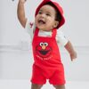 Sesame Street Elmo French Terry Short Overalls T-Shirt and Hat 3 Piece Outfit Set Newborn to - Image 3