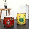 KAFELE Creative Solid Wood Cowhide Drum Stool Chinese Style Furniture Hand Painted Painted Drum Pier - Image 7