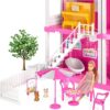 TEMI Villa Toy for 3 4 5 6 Year Old Girls - 4 Storeys 10 Rooms Villa Playset with 2 Doll Toy - Image 5