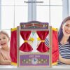 Hey! Play! Wooden Tabletop Puppet Theater with Curtains, Blackboard, and Clock- Inspires Imagination - Image 7