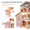 ROBOTIME Wooden Dollhouse, Doll House with 29 Pieces Furniture Set - Pool and Elevator, Wooden Doll - Image 4